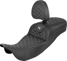 SADDLEMEN RoadSofa™ Tri Gripper Seat - Extended Reach - Silver Stitch - w/ Backrest - FLH/FLT '08-'25 808-07B-211B5