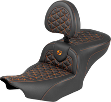 SADDLEMEN Roadsofa™ Seat - with Backrest - Orange Stitch - FLH/FLT '23-'25 823-07-210B3