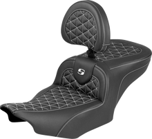 SADDLEMEN Roadsofa™ Seat - with Backrest - White Stitch - FLH/FLT '23-'25 823-07-210B6