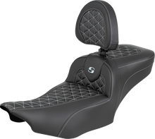 SADDLEMEN Roadsofa™ Extended Reach Seat - with Backrest - Silver Stitch - FLH/FLT '23-'25 823-07-211B5