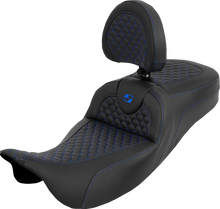 SADDLEMEN Extended Reach Roadsofa™ Seat - Dragon Scale - Blue Stitch - with Backrest - Touring '08-'25 808-07B-209B1