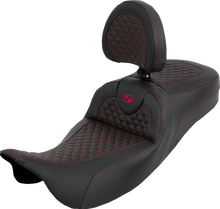 SADDLEMEN Extended Reach Roadsofa™ Seat - Dragon Scale - Red Stitch - with Backrest - Touring '08-'25 808-07B-209B4