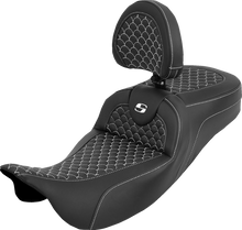 SADDLEMEN Extended Reach Roadsofa™ Seat - Dragon Scale - White Stitch - with Backrest - Touring '08-'25 808-07B-209B6