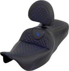 SADDLEMEN Roadsofa™ Seat - Dragon Scale - Blue Stitch - with Backrest - Touring '08-'25 808-07B-208B1