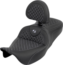 SADDLEMEN Roadsofa™ Seat - Dragon Scale - Silver Stitch - with Backrest - Touring '08-'25 808-07B-208B5