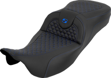 SADDLEMEN Extended Reach RoadSofa™ Seat - Dragon Scale - w/o Backrest - Blue Stitch - FLH/FLT '08-'25 808-07B-20901