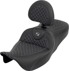 SADDLEMEN Roadsofa™ Seat - Dragon Scale - Gray Stitch - with Backrest - Touring '08-'25 808-07B-208B2