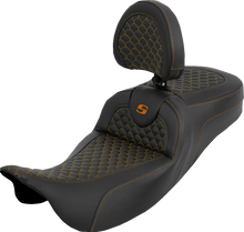 SADDLEMEN Extended Reach Roadsofa™ Seat - Dragon Scale - Orange Stitch - with Backrest - Touring '08-'25 808-07B-209B3