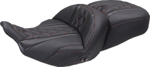 MUSTANG Heated Super Touring One Piece 2-Up Seat - Deluxe Diamond - American Beauty Stitch - FLT/FLH '23-'25 89410AB