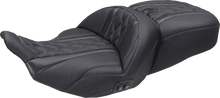 MUSTANG Heated Super Touring One Piece 2-Up Seat - Deluxe Diamond - Gun Metal Stitch - FLT/FLH '23-'25 89410GM