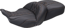 MUSTANG Heated Super Touring One Piece 2-Up Seat - Deluxe Diamond - Mandarin Orange Stitch - FLT/FLH '23-'25 89410MO