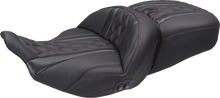 MUSTANG Heated Super Touring One Piece 2-Up Seat - Deluxe Diamond - Dark Cherry Stitch - FLT/FLH '23-'25 89410DC