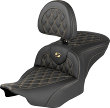 SADDLEMEN RoadSofa™ Seat - with Backrest - Lattice Stitch - Gold Stitch - FLH/FLT '23-'25 823-07-182B7