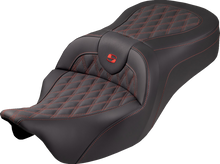 SADDLEMEN Roadsofa™ King Seat - No Backrest - Lattice Stitch - Red Stitch - FLH/FLT '08-'25 808-07B-182S04