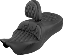 SADDLEMEN Roadsofa™ King Seat - With Backrest - Lattice Stitch - Black Stitch - FLH/FLT '08-'25 808-07B-182SB0