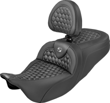SADDLEMEN Roadsofa™ Seat - Honeycomb Stitch - Gray Stitch - With Backrest - FLH/FLT '08-'25 808-07B-189B2