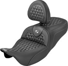 SADDLEMEN Roadsofa™ Seat - Honeycomb Stitch - White Stitch - With Backrest - FLH/FLT '08-'25 808-07B-189B6