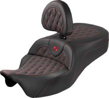 SADDLEMEN Roadsofa™ King Seat - With Backrest - Lattice Stitch - Red Stitch - FLH/FLT '08-'25 808-07B-182SB4
