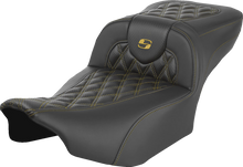 SADDLEMEN Extended Reach Roadsofa™ Seat - Carbon Fiber - without Backrest - Gold Lattice Stitch - FL '23-'25 823-07-20707