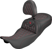 SADDLEMEN Extended Reach Roadsofa™ Carbon Fiber Seat - Lattice - Red Stitch - With Backrest - FL '08-'25 808-07B-207B4
