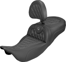 SADDLEMEN Extended Reach Roadsofa™ Carbon Fiber Seat - Lattice - Gray Stitch - With Backrest - FL '08-'25 808-07B-207B2