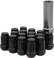 16/Pk 12mmx1.25 Tapered Lug Nuts 60  Splined Black