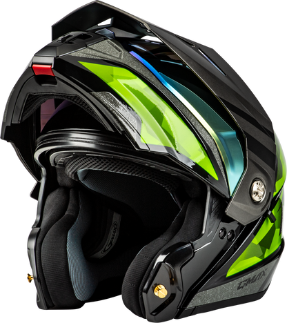 Md 74 Striker Modular Helmet W Gld Shld Blk/Slvr/Grn Mtlc Sm