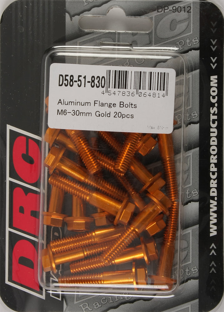 Aluminum Flange Bolts Gold M6x30mm 20/Pk