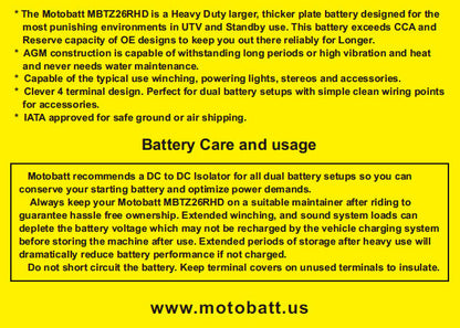 Battery Mbtz26rhd Sealed Factory Activated