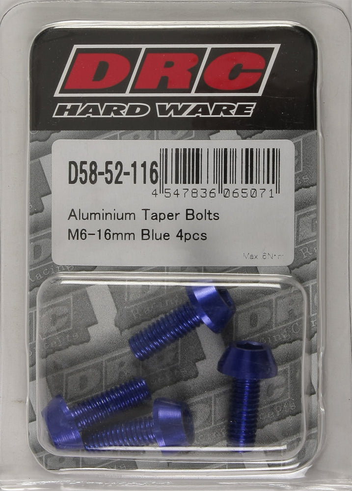 Aluminum Taper Bolts Blue M6x16mm 4/Pk
