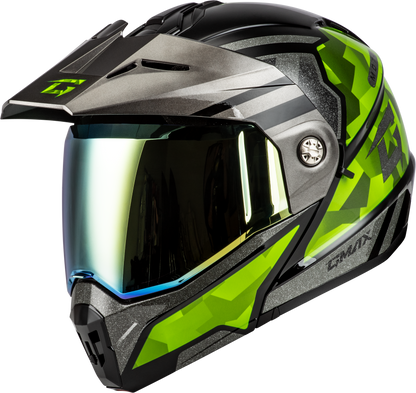 Md 74 Striker Modular Helmet W Gld Shld Blk/Slvr/Grn Mtlc Xl