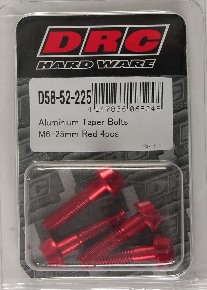 Aluminum Taper Bolts Red M6x25mm 4/Pk