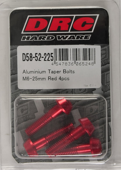 Aluminum Taper Bolts Red M6x25mm 4/Pk