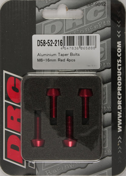 Aluminum Taper Bolts Red M6x16mm 4/Pk