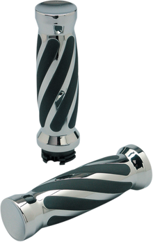 PRO-ONE PERF.MFG. Custom Twisted Rubber Grips - Cable - Chrome 490010