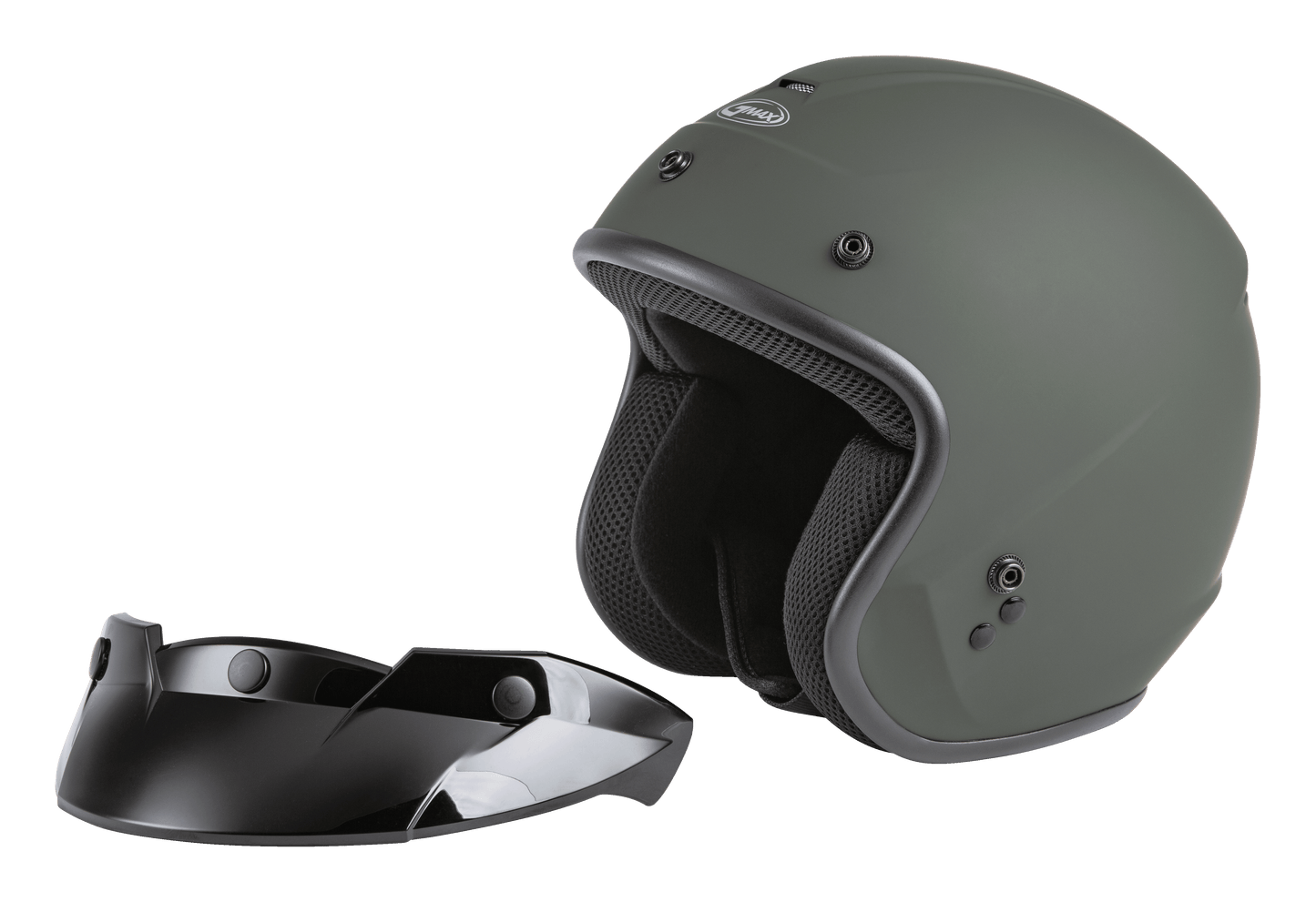 Of 2 Open Face Helmet Matte Green Sm