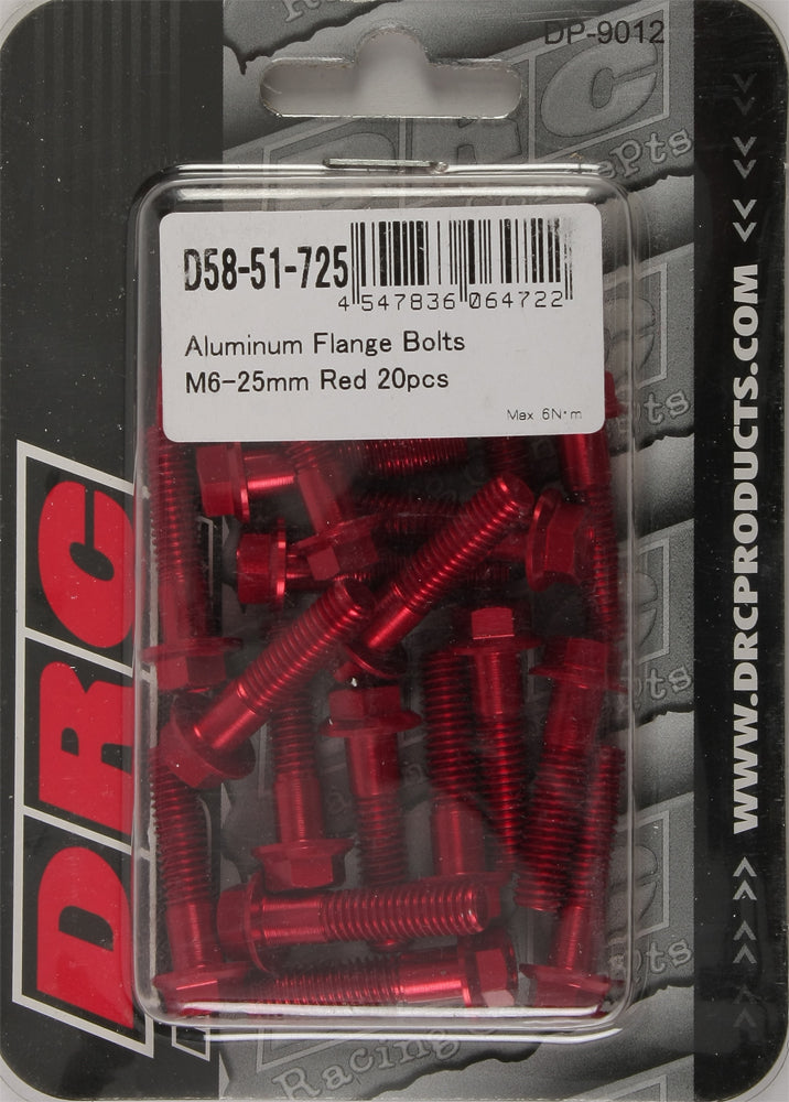 Aluminum Flange Bolts Red M6x25mm 20/Pk