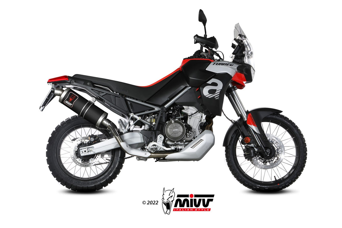 MIVV Slip-on, Dakar Black Stainless Steel, Standard Exhaust For Aprilia Tuareg 660 2022-2023
