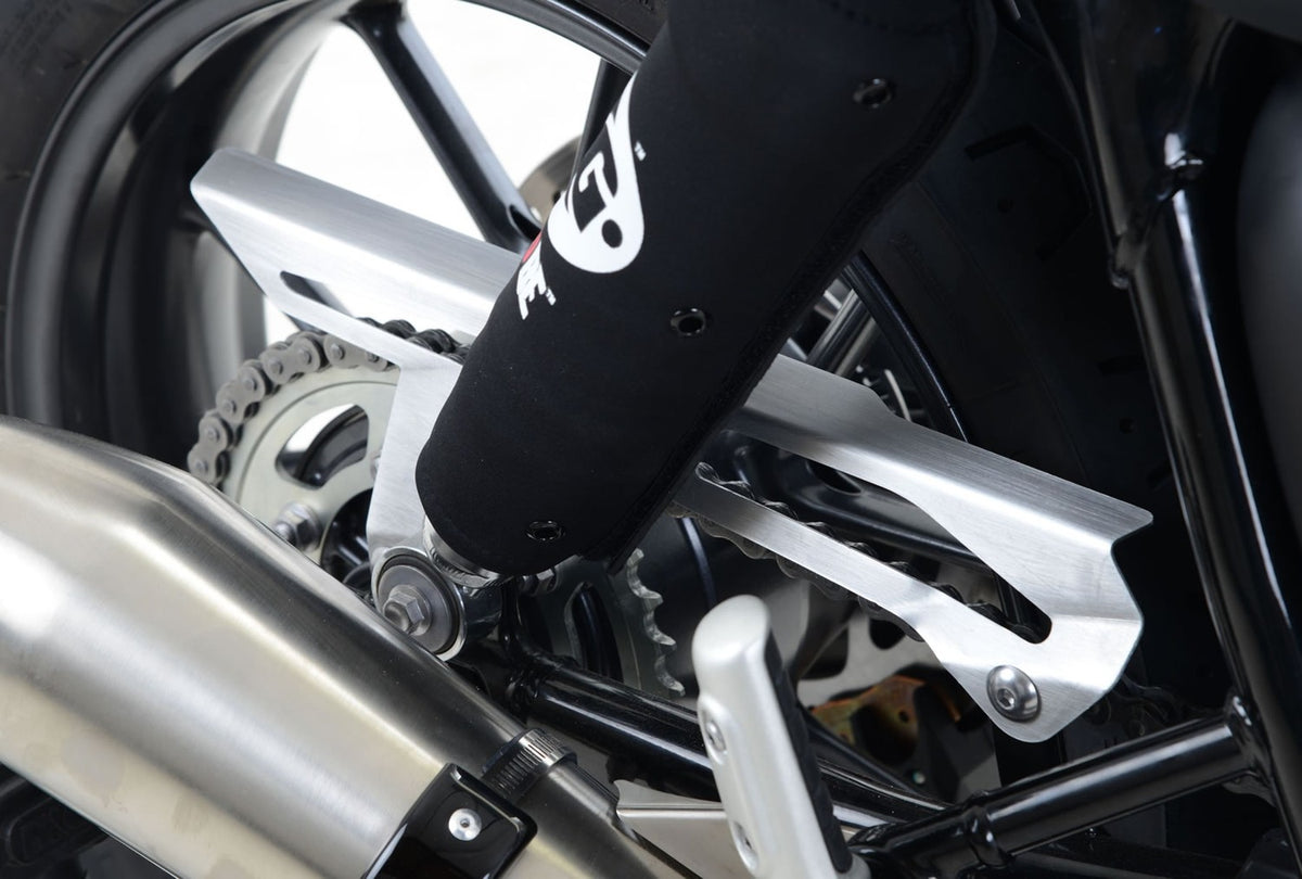 R&G Racing Brushed Stainless Chain Guard for the Triumph Street Twin/Bonneville T120/Street Cup '17-'22
