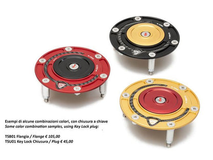 CNC Racing Aluminum with Carbon Inlay Gas Cap Flange for newer Ducati, MV Agusta, and Aprilia