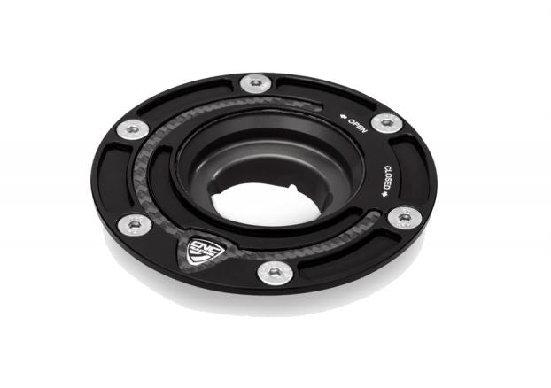 CNC Racing Aluminum with Carbon Inlay Gas Cap Flange for newer Ducati, MV Agusta, and Aprilia
