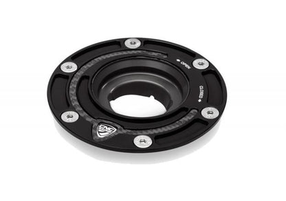 CNC Racing Aluminum with Carbon Inlay Gas Cap Flange for newer Ducati, MV Agusta, and Aprilia
