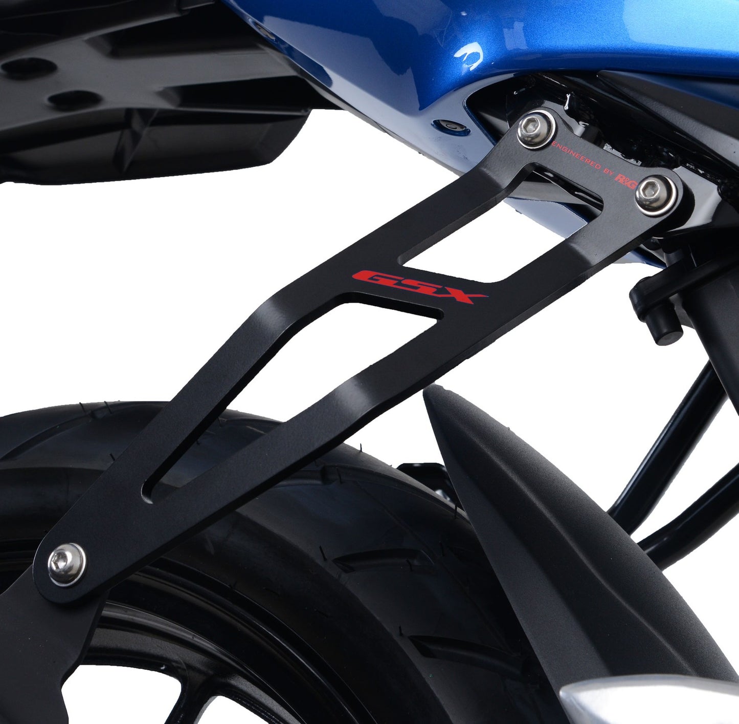 R&G Racing,Exhaust Hanger (Black) with Blue Logo and LHS Footrest Blanking Plate for Suzuki GSX-R125 / GSX-S125 ' 17-'21