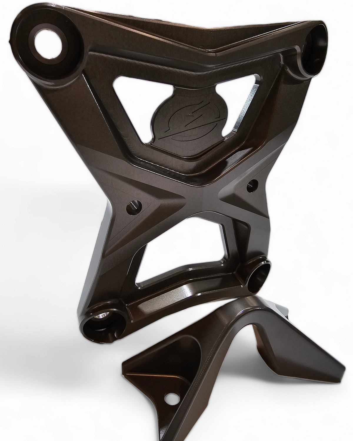 Radius Rod Plate with Tow Hook installed on 2020-2024 Polaris RZR Pro XP in gunmetal anodized billet aluminum