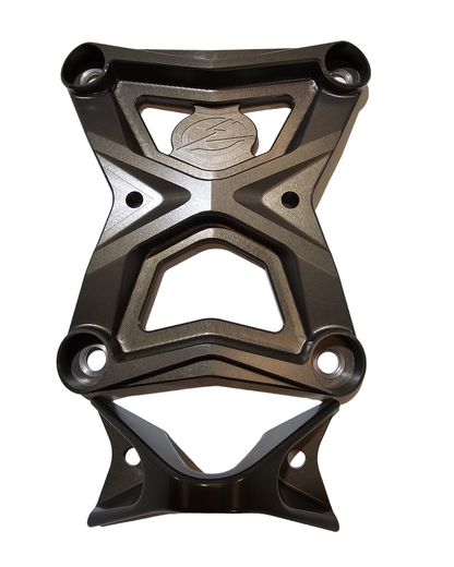 Polaris RZR Pro XP Radius Rod Plate with Tow Hook shown solo in gunmetal displaying full billet construction