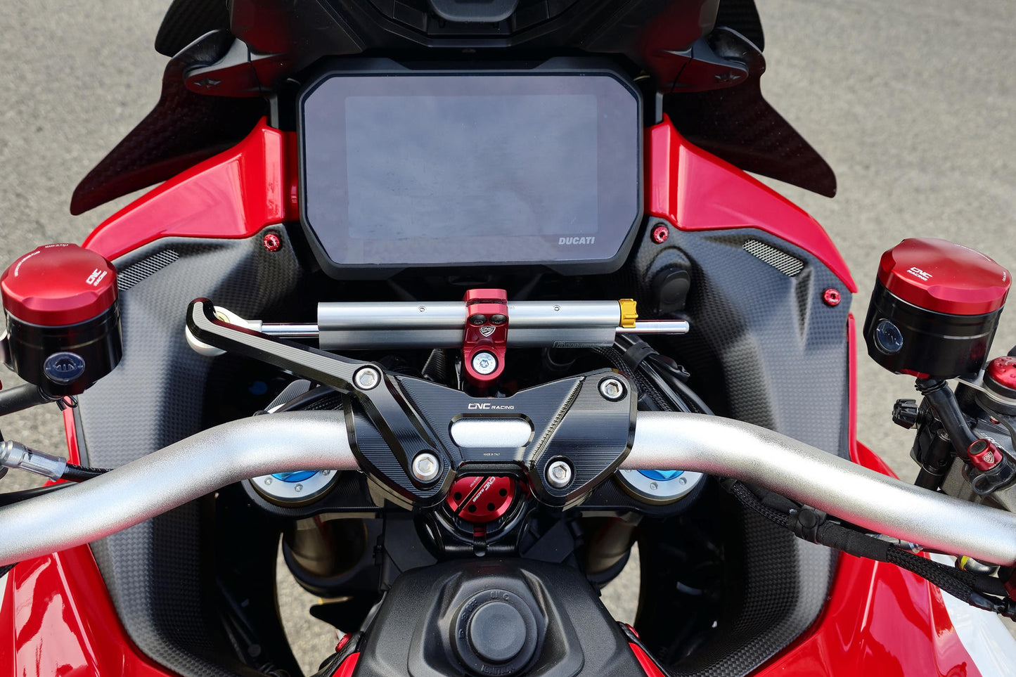 CNC Racing Steering Damper Mount kit for Ducati Multistrada V4 Pikes Peak / RS with CNC Racing Handlebar Clamp RM251- OPEN BOX DAMAGED