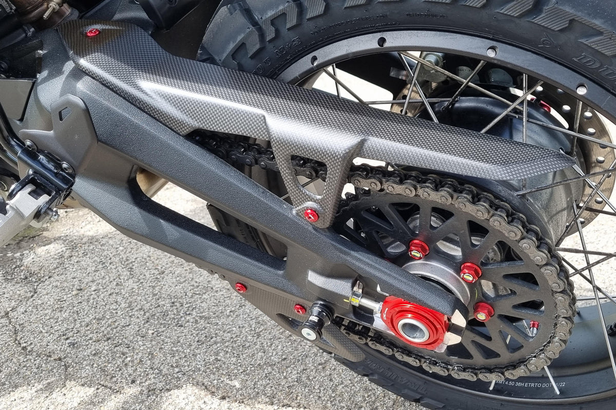 CNC Racing Carbon Fiber Upper Chain Guard for the Ducati DesertX