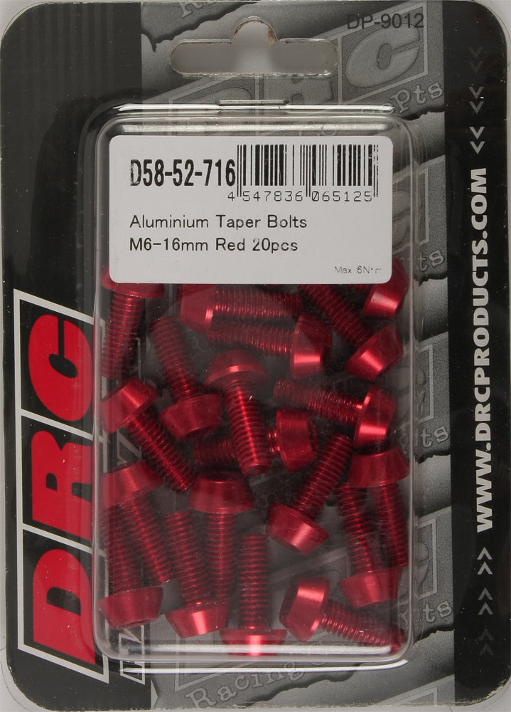 Aluminum Taper Bolts Red M6x16mm 20/Pk