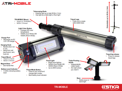 Tri Mobile Work Light W/Tripod 2000 Lumen