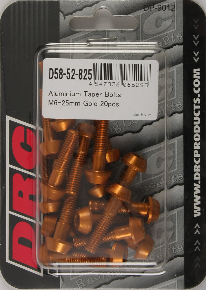 Aluminum Taper Bolts Gold M6x25mm 20/Pk
